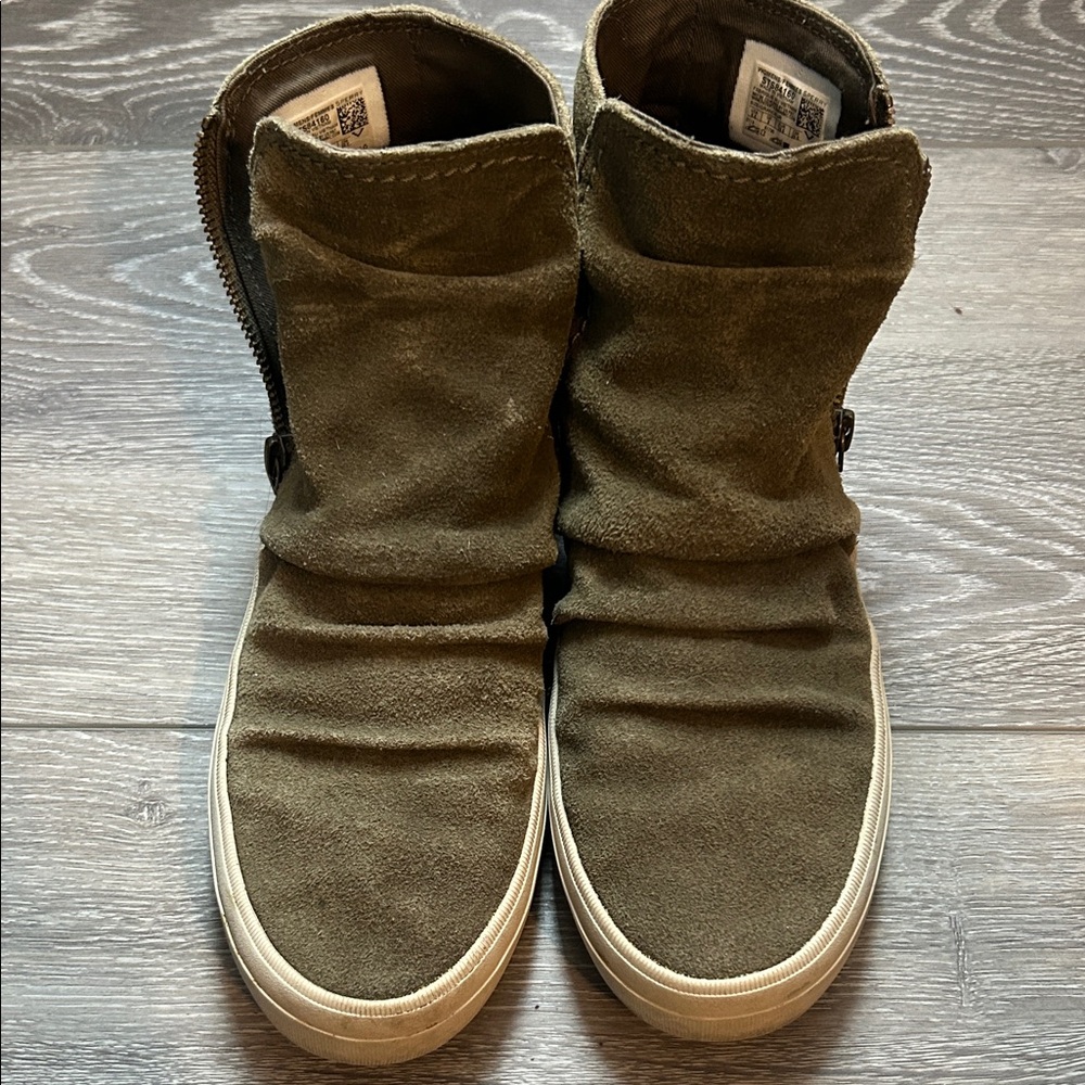 Sperry Olive Suede Slip-On Ankle Boots with Side Zip